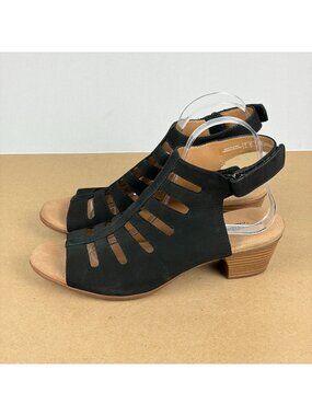 Clarks Valarie Shelly Suede Heeled Sandals Womens 9.5 Black Slingback Open Toe